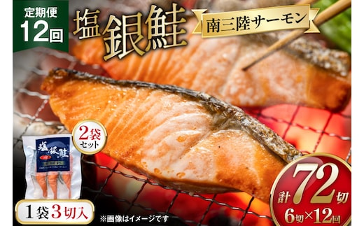 12回 定期便 塩銀鮭パック 3切×2袋×12回 総計24袋 [たみこの海パック 宮城県 南三陸町 m304amh560084] 鮭 切り身 サーモン 銀鮭 塩銀鮭 シャケ 切身 さけ サケ 国産 小分け 個包装 冷凍