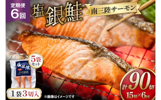 6回 定期便 塩銀鮭パック 3切×5袋×6回 総計30袋 [たみこの海パック 宮城県 南三陸町 m304amh560086] 鮭 切り身 サーモン 銀鮭 塩銀鮭 シャケ 切身 さけ サケ 国産 小分け 個包装 冷凍