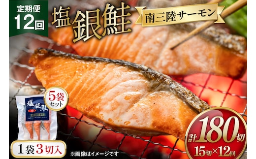 12回 定期便 塩銀鮭パック 3切×5袋×12回 総計60袋 [たみこの海パック 宮城県 南三陸町 m304amh560087] 鮭 切り身 サーモン 銀鮭 塩銀鮭 シャケ 切身 さけ サケ 国産 小分け 個包装 冷凍