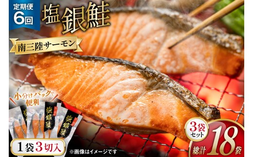 6回 定期便 鮭 切り身 塩銀鮭パック 3切 ×3袋 ×6回 総計18袋 [たみこの海パック 宮城県 南三陸町 m304amh560048] サーモン 銀鮭 塩銀鮭 シャケ 切身 さけ サケ 国産 小分け 個包装 冷凍