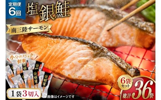 6回 定期便 鮭 切り身 塩銀鮭パック 3切 ×6袋 ×6回 総計36袋 [たみこの海パック 宮城県 南三陸町 m304amh560058] サーモン 銀鮭 塩銀鮭 シャケ 切身 さけ サケ 国産 小分け 個包装 冷凍
