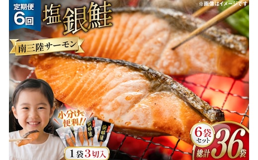 6回 定期便 鮭 切り身 塩銀鮭パック 3切 ×6袋 ×6回 総計36袋 [たみこの海パック 宮城県 南三陸町 m304amh560058] サーモン 銀鮭 塩銀鮭 シャケ 切身 さけ サケ 国産 小分け 個包装 冷凍