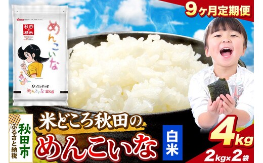 米《定期便9ヶ月》めんこいな【白米】 米どころ秋田県産 令和8年産 精米4kg（2kg×2袋） [米 お米 こめ 白米 精米 ブランド米 小分け ご飯 ごはん 米どころ 秋田県産 2kg袋]