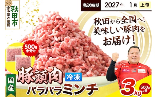 【2027年1月上旬発送】豚頭肉 ミンチ ひき肉 3kg（500g×6袋）豚肉 冷凍 [小分け 挽肉 豚カシラ 豚かしら 松田畜産 国産 ぶた肉 とんとう]