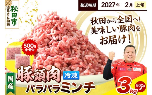 【2027年2月上旬発送】豚頭肉 ミンチ ひき肉 3kg（500g×6袋）豚肉 冷凍 [小分け 挽肉 豚カシラ 豚かしら 松田畜産 国産 ぶた肉 とんとう]