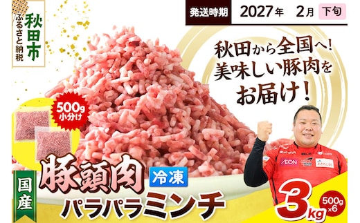 【2027年2月下旬発送】豚頭肉 ミンチ ひき肉 3kg（500g×6袋）豚肉 冷凍 [小分け 挽肉 豚カシラ 豚かしら 松田畜産 国産 ぶた肉 とんとう]