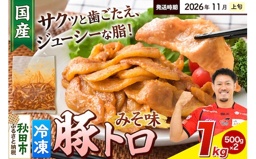 【期間限定・2026年11月上旬発送】豚トロ みそ味 1kg（500g×2袋）豚肉 冷凍 [小分け 松田畜産 国産 ぶた肉]
