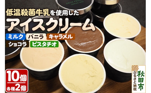 秋田市産 鈴木牛乳の低温殺菌牛乳を使用したアイスクリーム 10個（5種×各2個）