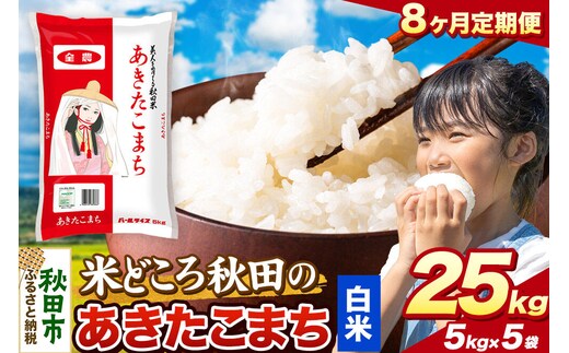 米《定期便8ヶ月》あきたこまち【白米】 米どころ秋田県産 令和8年産 精米 25kg（5kg×5袋） [米 お米 こめ 白米 精米 あきたこまち ブランド米 小分け ご飯 ごはん 米どころ 秋田県産 5kg袋]