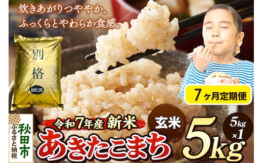 《令和7年産 新米》《定期便7ヶ月》 米 あきたこまち 5kg 【玄米】 秋田県産