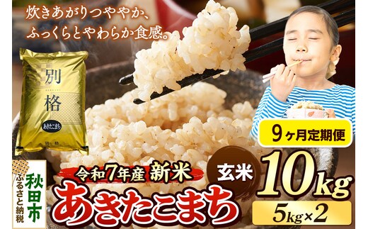 《令和7年産 新米》《定期便9ヶ月》 米 あきたこまち 10kg（5kg×2袋） 【玄米】 秋田県産