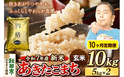 《令和7年産 新米》《定期便10ヶ月》 米 あきたこまち 10kg（5kg×2袋） 【玄米】 秋田県産