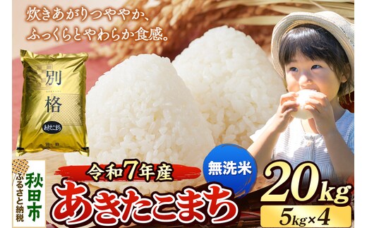 《令和7年産 新米》 米 あきたこまち 20kg（5kg×4袋） 【無洗米】 秋田県産