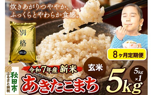 《令和7年産 新米》《定期便8ヶ月》 米 あきたこまち 5kg 【玄米】 秋田県産