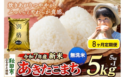 《令和7年産 新米》《定期便8ヶ月》 米 あきたこまち 5kg 【無洗米】 秋田県産