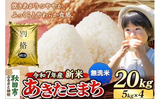 《令和7年産 新米》 米 あきたこまち 20kg（5kg×4袋） 【無洗米】 秋田県産