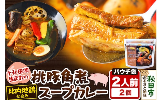 桃豚角煮 スープカレー レンジパウチ 1人前（300g）×2個 比内地鶏 仕込み