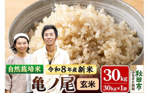 〈先行予約 令和8年産 新米〉自然栽培米「亀ノ尾」玄米 30kg 天日干し 農薬・肥料不使用