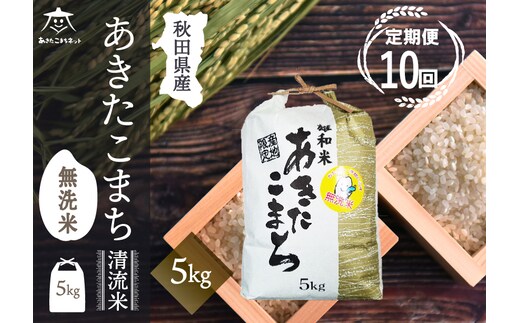 《定期便10ヶ月》あきたこまち 清流米 5kg 【無洗米】秋田市雄和産