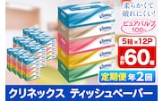 《6ヶ月ごとに2回お届け》定期便 ティッシュ クリネックス ティシュー 5箱×12パック [ティッシュ ボックスティッシュ 定期便]