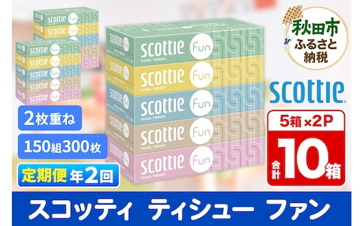 《6ヶ月ごとに2回お届け》定期便 ティッシュペーパー スコッティ ティシュー ファン 150組 5箱×2パック 秋田市オリジナル within2025