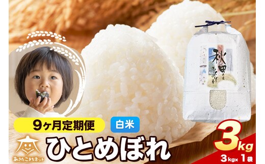 令和8年産 《定期便9ヶ月》ひとめぼれ 3kg【白米】秋田県産 [ひとめぼれ お米 精米 小分け 定期便 3kg袋]