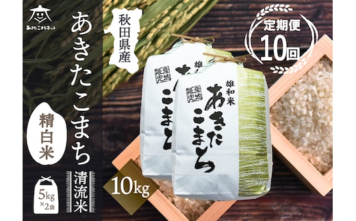 《定期便10ヶ月》あきたこまち 清流米 10kg(5kg×2袋)【白米】 秋田市雄和産