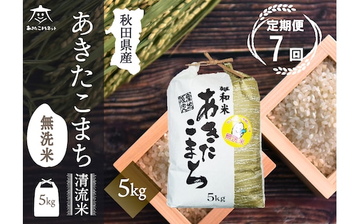 《定期便7ヶ月》あきたこまち 清流米 5kg 【無洗米】秋田市雄和産