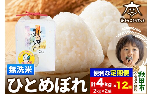《定期便12ヶ月》ひとめぼれ 4kg(2kg×2袋)【無洗米】 秋田市産