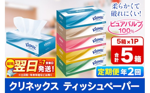 《6ヶ月ごとに2回お届け》定期便 ティッシュペーパー クリネックス ティシュー 5箱×1パック 秋田市オリジナル 最短翌日発送 [ティッシュ ボックスティッシュ]