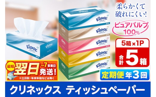《4ヶ月ごとに3回お届け》定期便 ティッシュペーパー クリネックス ティシュー 5箱×1パック 秋田市オリジナル 最短翌日発送 [ティッシュ ボックスティッシュ]