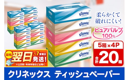 ティッシュ クリネックス 20箱 5箱×4パック 秋田市オリジナル 最短翌日発送 [クリネックス ティッシュ ボックスティッシュ 日本製紙クレシア]