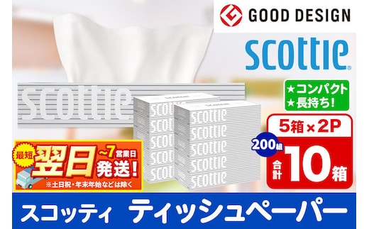 ティッシュペーパー スコッティ 200組 10箱(5箱×2パック) ティッシュ 秋田市オリジナル 最短翌日発送 [ティッシュ ボックスティッシュ スコッティ(SCOTTIE) スコッティティシュー 新生活]