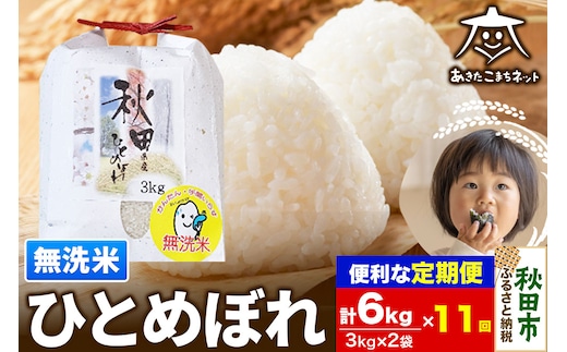 《定期便11ヶ月》ひとめぼれ 6kg(3kg×2袋) 【無洗米】 秋田市産