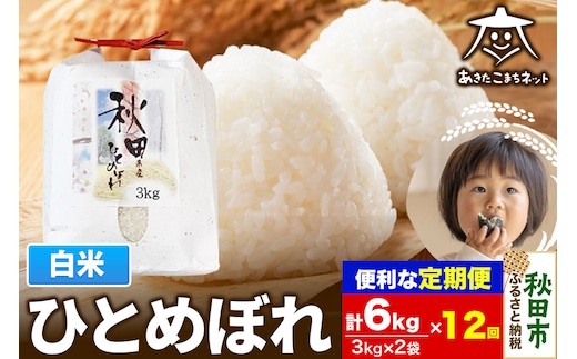 《定期便12ヶ月》ひとめぼれ 6kg(3kg×2袋) 【白米】 秋田市産