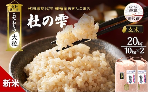 新米 先行予約 令和8年産[玄米]秋田県産 あきたこまち 20kg(10kg×2)「杜の雫」こだわりの大粒 種梅産【 お米 たねうめ 玄米 精米 ご飯 ブランド米 大粒 おにぎり 産地直送 おこめ ごはん 】