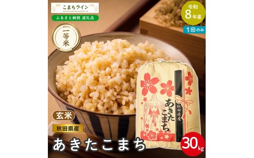 令和8年産 あきたこまち 玄米 30kg 秋田県産 米 一等米 ブランド米 30キロ 一人暮らし 秋田 能代 能代市 送料無料 《こまちライン》