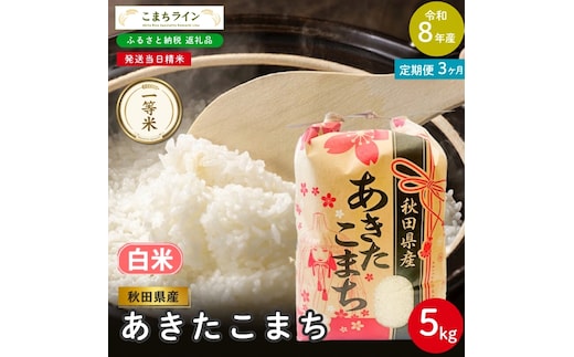 《 3回定期便 》 米 令和8年産 あきたこまち 白米 5kg×3回 秋田県産 米 一等米 ブランド米 15キロ 白米 精米 精米したて 一人暮らし 秋田 能代 能代市 送料無料 《こまちライン》