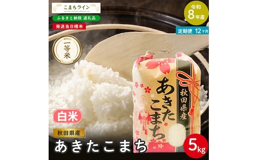 《 12回定期便 》 米 令和8年産 あきたこまち 白米 5kg×12回 秋田県産 米 一等米 ブランド米 60キロ 白米 精米 精米したて 一人暮らし 秋田 能代 能代市 送料無料 《こまちライン》