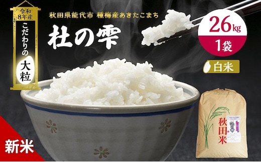 新米 先行予約 令和8年産【白米】秋田県産 あきたこまち 26kg「杜の雫」こだわりの大粒 種梅産【 お米 たねうめ 白米 精米 ご飯 ブランド米 大粒 おにぎり 産地直送 おこめ ごはん 】