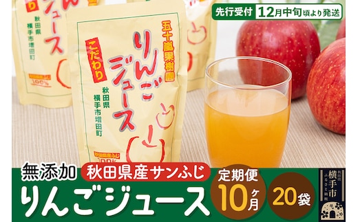 《定期便10ヶ月》無添加りんごジュース（サンふじ）20パック