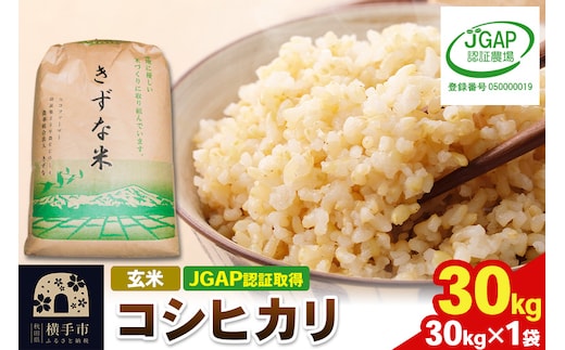 【玄米】令和7年産 秋田県産 コシヒカリ 30kg(30kg×1袋) 【JGAP認証】【秋田県特別栽培農産物認証】