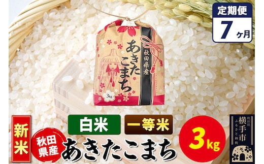 《新米》《定期便7ヶ月》あきたこまち 一等米 3kg×1袋【白米】令和8年産 秋田県産 こまちライン [新米 こまちライン あきたこまち ブランド米 お米 白米 精米 米どころ 秋田 秋田県産]