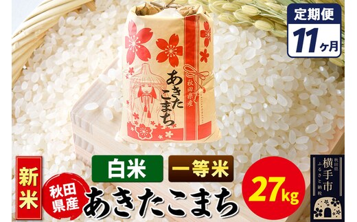 《新米》《定期便11ヶ月》あきたこまち 一等米 27kg【白米】秋田県産 こまちライン [新米 こまちライン あきたこまち ブランド米 お米 白米 精米 米どころ 秋田 秋田県産]