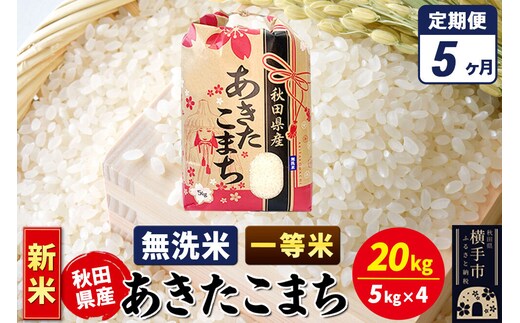 《新米》《定期便5ヶ月》あきたこまち 一等米 20kg（5kg×4袋）【無洗米】秋田県産 こまちライン [新米 こまちライン あきたこまち ブランド米 お米 白米 精米 無洗米 米どころ 秋田 秋田県産]