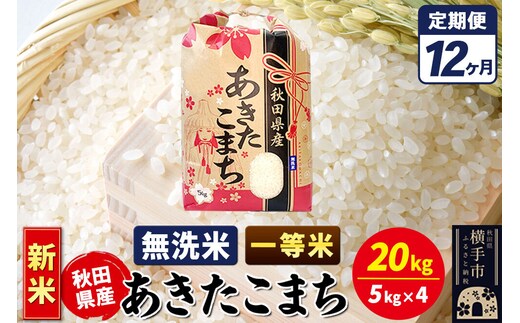 《新米》《定期便12ヶ月》あきたこまち 一等米 20kg【無洗米】秋田県産 こまちライン [新米 こまちライン あきたこまち ブランド米 お米 白米 精米 無洗米 米どころ 秋田 秋田県産]
