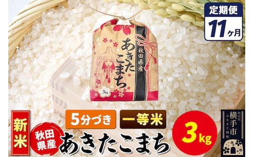 《新米》《定期便11ヶ月》あきたこまち 一等米 3kg×1袋【5分づき】令和8年産 秋田県産 こまちライン [新米 こまちライン あきたこまち ブランド米 お米 5分搗き 精米 米どころ 秋田 秋田県産]