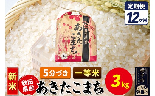 《新米》《定期便12ヶ月》あきたこまち 一等米 3kg×1袋【5分づき】令和8年産 秋田県産 こまちライン [新米 こまちライン あきたこまち ブランド米 お米 5分搗き 精米 米どころ 秋田 秋田県産]