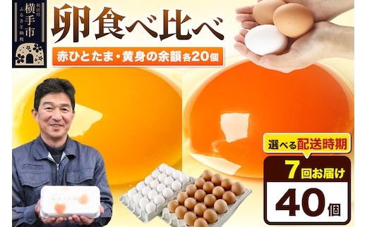 【常温発送】《定期便7ヶ月》赤ひとたま 20個・黄身の余韻 20個 計40個（業務用）【発送時期が選べる】東海林養鶏場 赤ひとたま 黄身の余韻 卵 玉子 たまご タマゴ 7か月 7ヵ月 7カ月 7ケ月 開始時期選べる