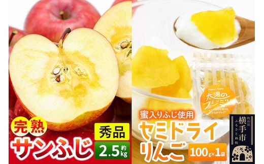 【先行受付】11月下旬より発送 完熟サンふじ秀品 約2.5kg（7～9個入）・セミドライりんご「太陽のフジミツ」100g×1袋セット [先行予約 秋田県 横手市 林檎 リンゴ 果物 フルーツ]